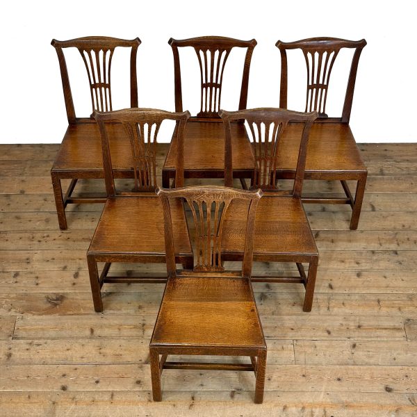 M-6848 Antique Set of Six Oak Dining Chairs (3)
