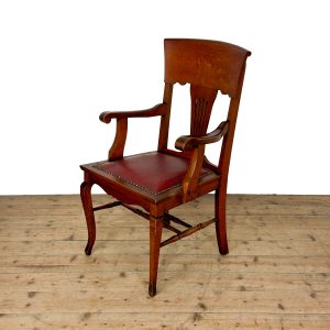 M-6858 Antique Oak Chair with Studded Red Leather Seat (3)