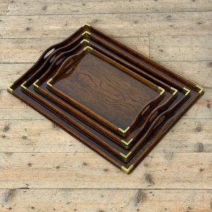 M-6865 Set of Four Graduation Antique Oak and Brass Trays (2)