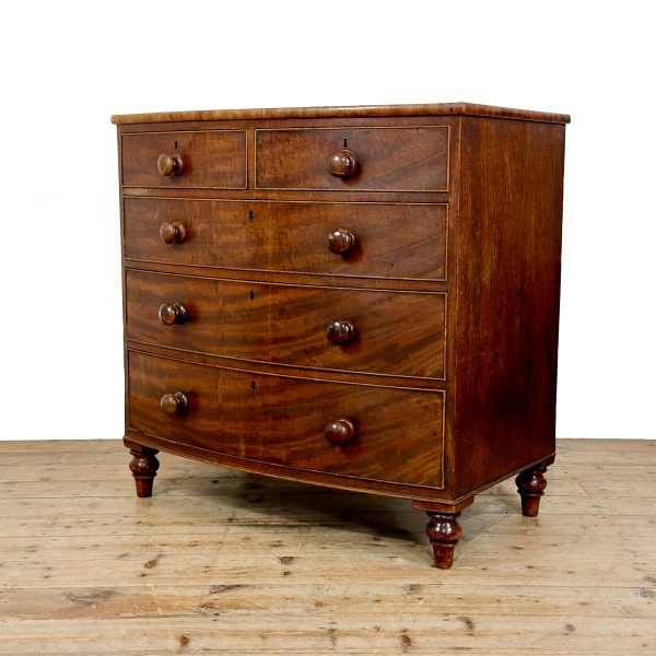 M-6878 Antique Mahogany Bow Front Chest of Drawers (3)