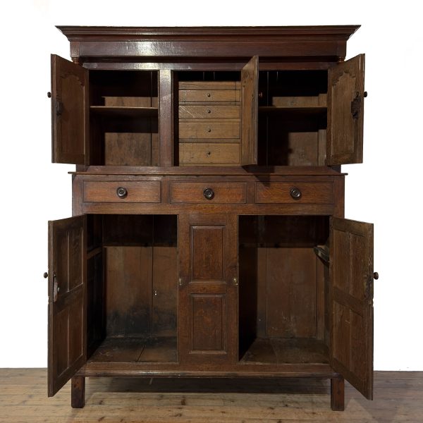 M-6910 Antique 18th Century Welsh Oak Cwpwrdd Deuddarn (2)