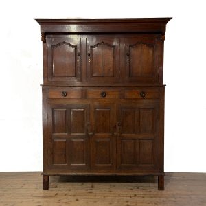 M-6910 Antique 18th Century Welsh Oak Cwpwrdd Deuddarn (9)