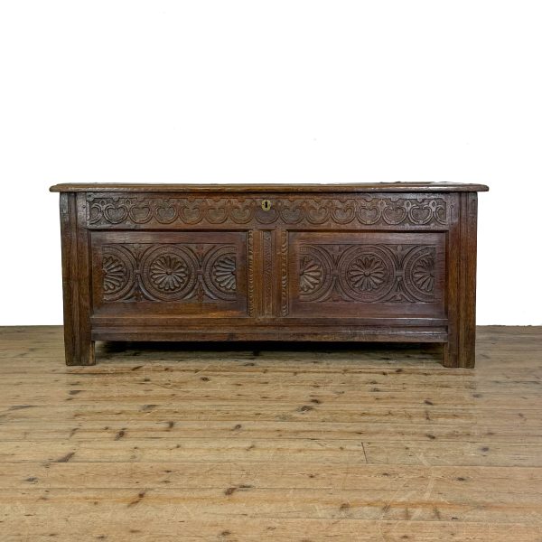 M-6628 Antique 18th Century Oak Coffer (2)