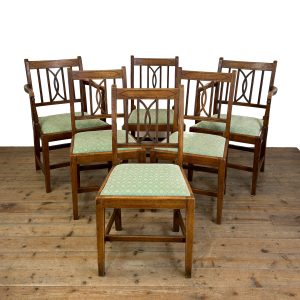 M-6847 Antique Set of Six Country Oak Dining Chairs (4)