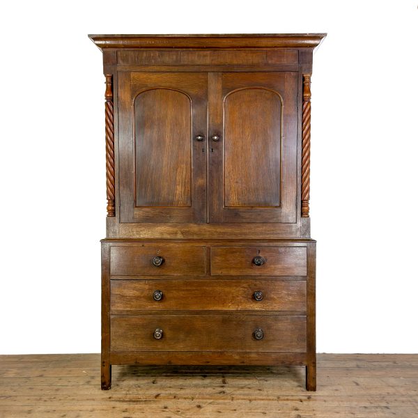 M-6939 Antique 19th Century Oak Linen Press Cupboard (3)