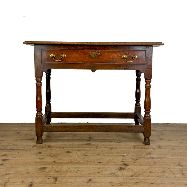 M-6954 Antique 18th Century Oak Lowboy Side Table (01)