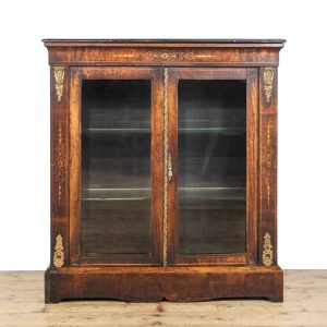 M-6366 Antique Victorian Walnut and Marquetry Pier Cabinet (1)