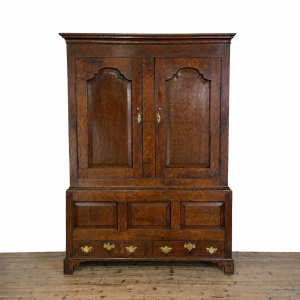 M-6989 Antique 18th Century Oak Livery Cupboard Wardrobe (1)
