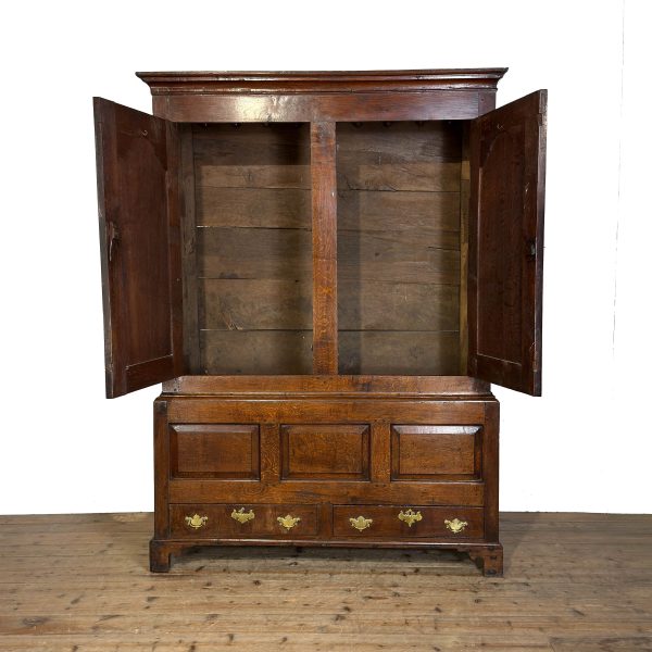 M-6989 Antique 18th Century Oak Livery Cupboard Wardrobe (4)