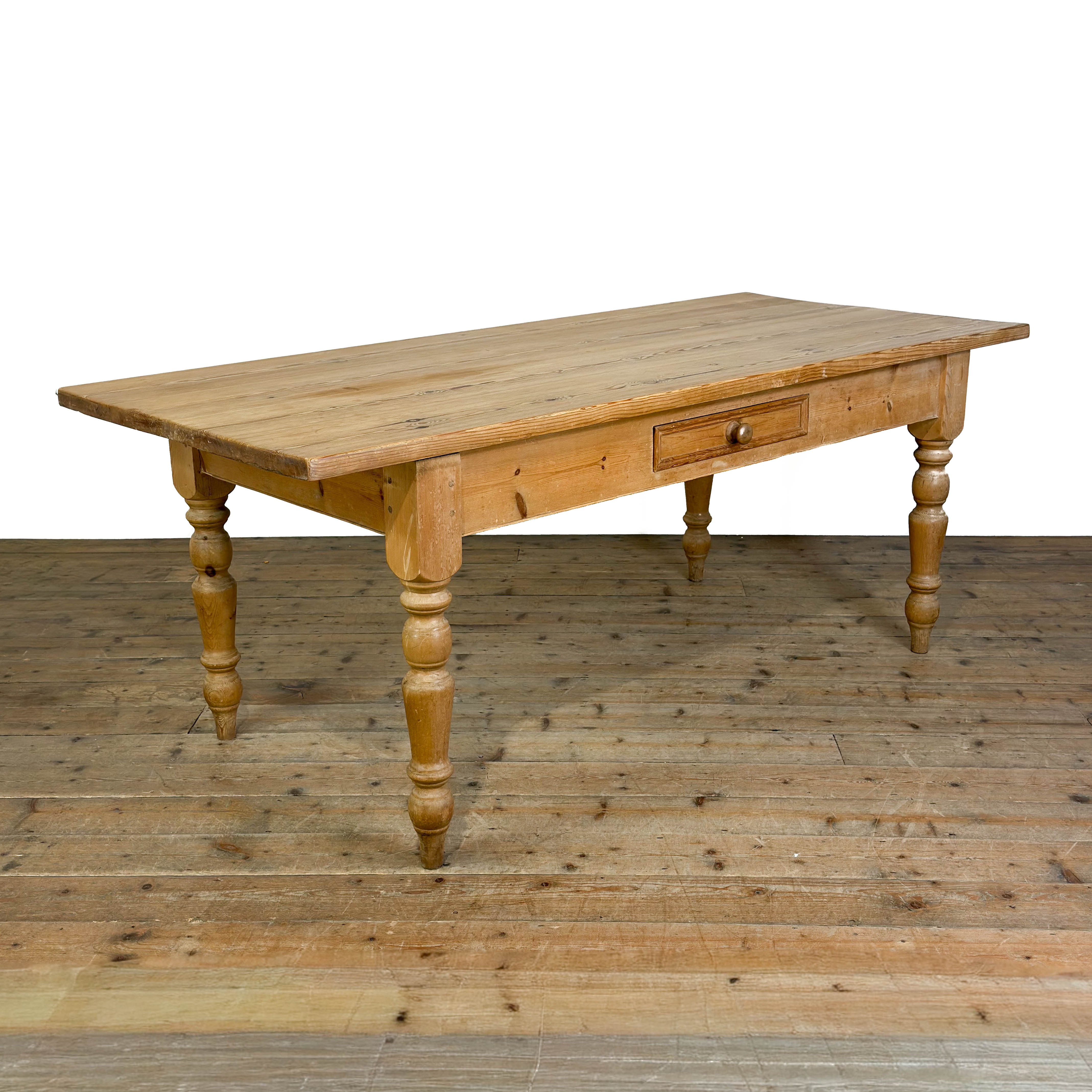 M-7052 Vintage Stripped Pine Farmhouse Kitchen Table (2)
